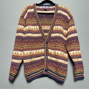 Vintage 90s Concrete Mix Chunky Knit Cardigan Textured Sweater Women’s Size S